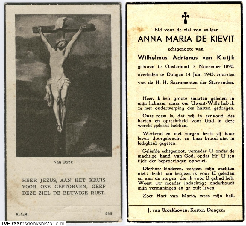 Anna Maria de Kievit-  Wilhelmus Adrianus van Kuijk